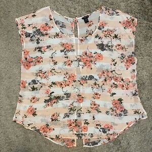 Torrid Pink & White Stripe Floral Blouse Size 1